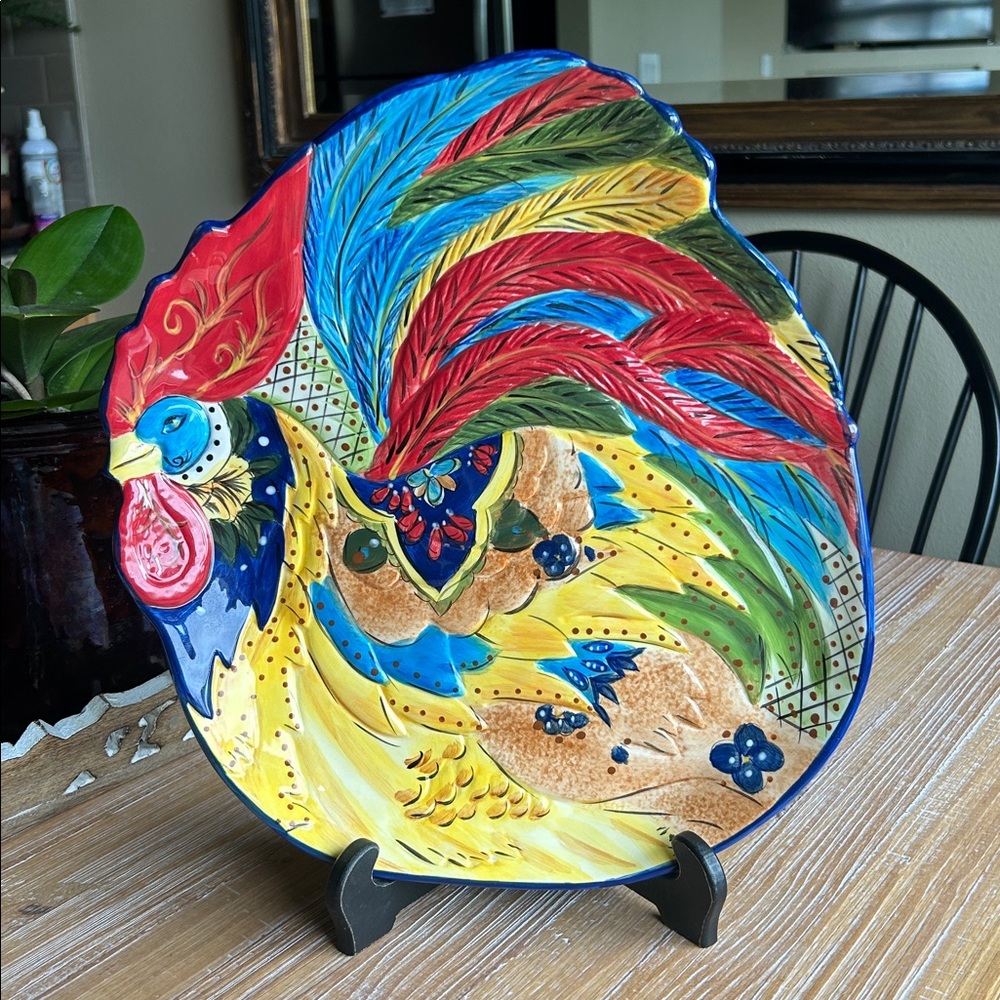 Large Vintage Handpainted Jalisco Rooster Plate/Platter by TabbleTops Gallery.